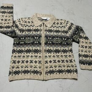 **Fair Isle Vintage Cardigan by Croft & Barrow - Cream and Brown Color Scheme**